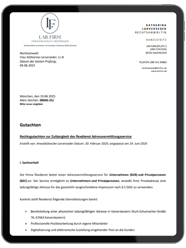 Unser Impressumsservice ist anwaltlich geprüft